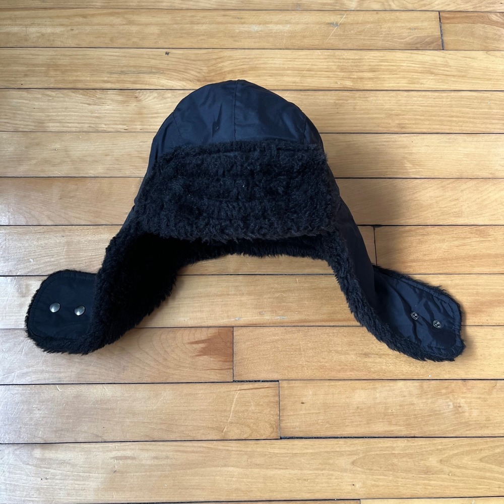 The North Face Black Trapper Hat Faux Fur Lined Ear Flap Ushanka One Size